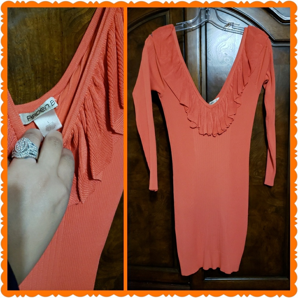 Arden-B Tangerine Orange Off-Shoulder Mini Dress